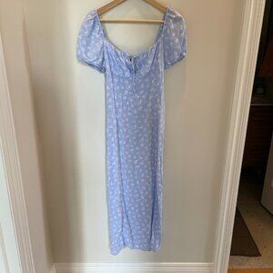 H&M Puff sleeve Midi Dress - Medium - Blue & White Floral
